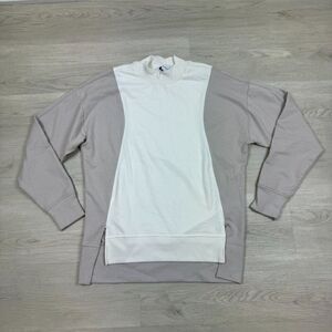 Athleta Colorblock Sweatshirt Size Small Beige White Mock Neck Pullover
